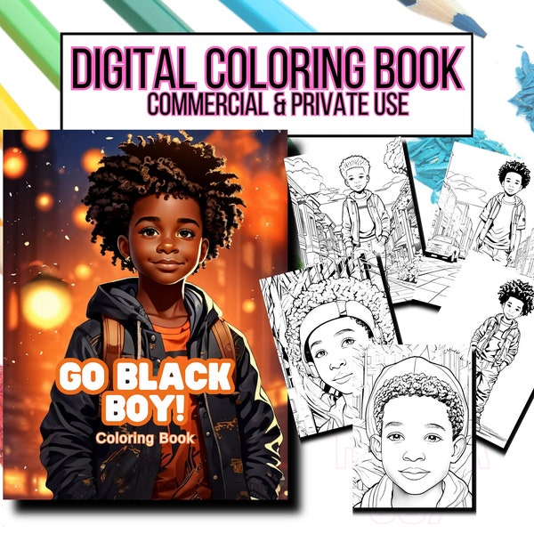 black boy coloring book PLR coloring books for resell plr rights african american boy coloring page private label license coloring
