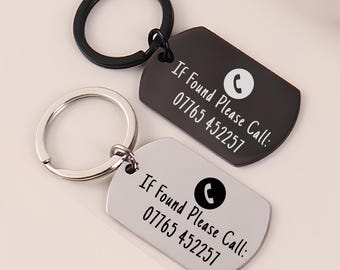 Personalized Emergency Contact Keychain: Stainless Steel Lost & Found Key Ring, Custom Name Keytag, Bag Luggage tag, Gift for Travelers