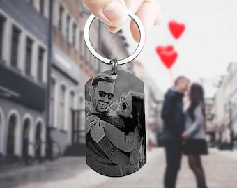 Personalized Photo Keychain, Custom Engraved Dog Tag, Anniversary Day Gift, Birthday Keyring for Family, Unique Keepsake for Family