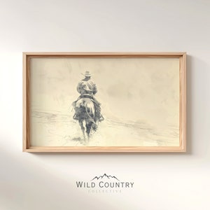 Printable Horse Rider Sketch, Vintage Western Cowboy Art, Neutral Cowboy Sketch, Nursery Decor, Rustic Sketch Art, Antique Wall Art Print