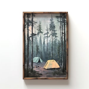 Camping Theme Decor Forest Wall Art for Cabin Camp Pine Tree Painting Moody Forest Landscape Art Print Pine Tree Print Rustic Gift for Camp