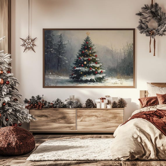 美しいクリスマスツリーのプリント、ヴィンテージの壁アートポスター