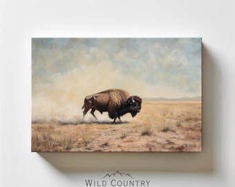 Bison Canvas Wall Hanging Buffalo Print Vintage Farmhouse Decor Western Wall Art American Bison Painting Southwestern Decor Wildlife Canvas