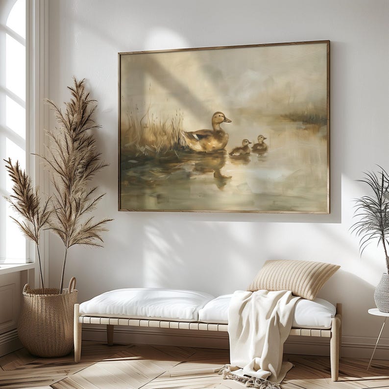 a painting hanging on the wall of a living room