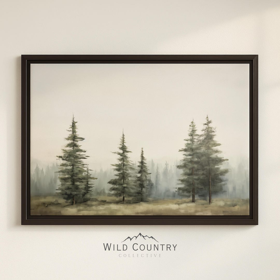 Framed Pine Tree Wall Art Canvas Pine Forest Painting Rustic Cabin Wall ...