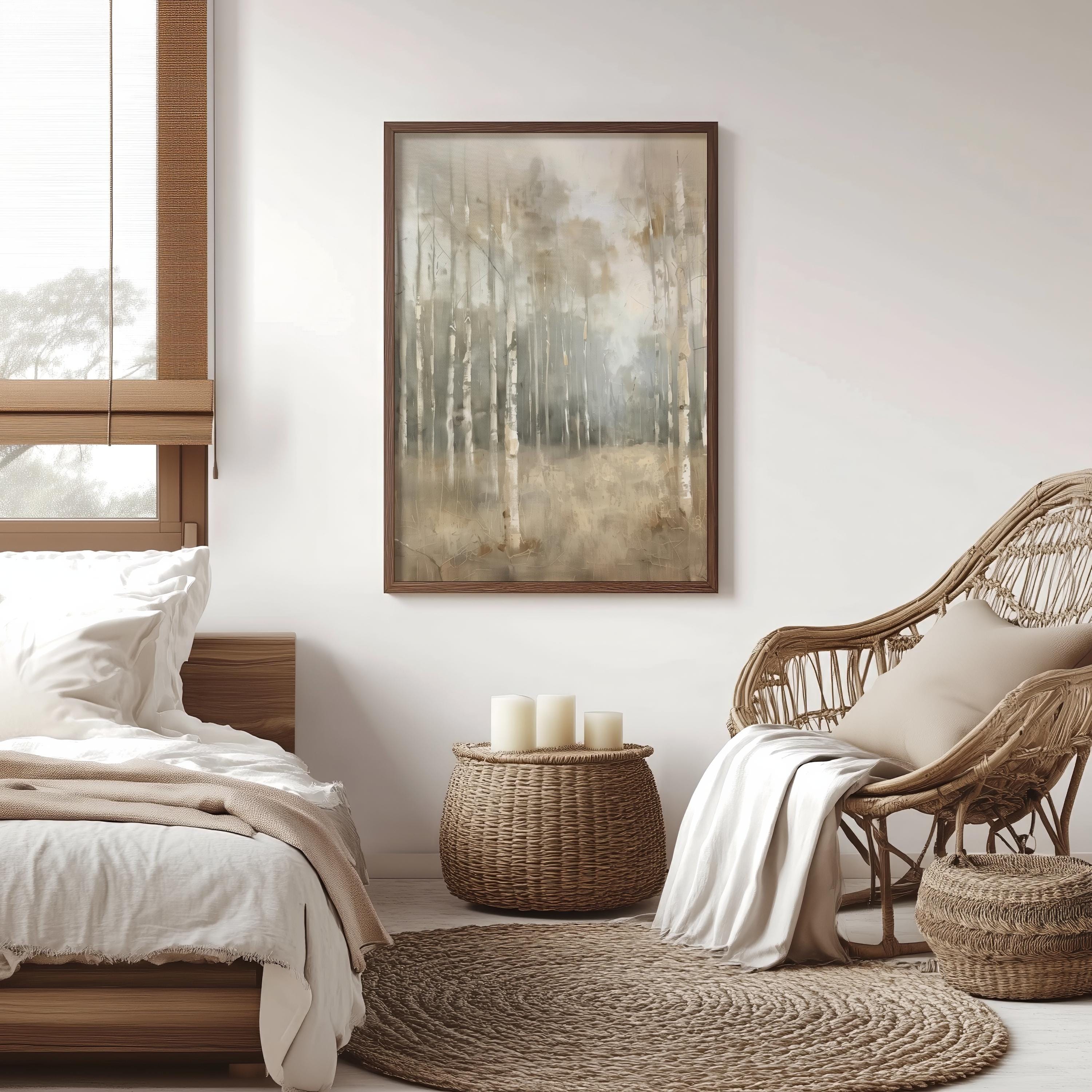Aspen Tree Wall Art Vintage Birch Tree Painting White Neutral Art Print ...