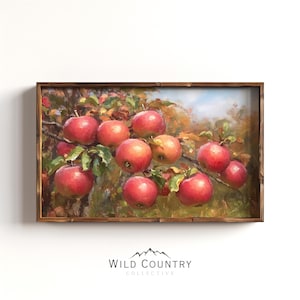 Printable Apple Tree Painting, Gothic Cottage Decor, Apple Orchard Wall Art, Vintage Country Art, Autumn Landscape Print, Cozy Autumn Art