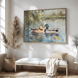Love Mallard Couple Art Print Vintage Duck Print His and Hers Mallard Duck Decor for Couple Gift Farmhouse Wall Art Mallard Duck Painting image 2