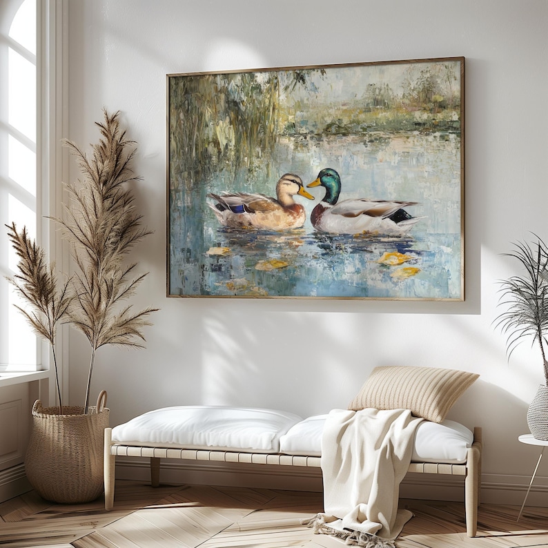Love Mallard Couple Art Print Vintage Duck Print His and Hers Mallard Duck Decor for Couple Gift Farmhouse Wall Art Mallard Duck Painting image 2