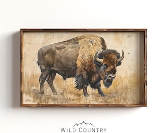 Watercolor Bison Poster Print, American Buffalo Art, Rustic Bison Wall Art, Country Western Decor, Vintage Buffalo Painting, Wildlife Decor