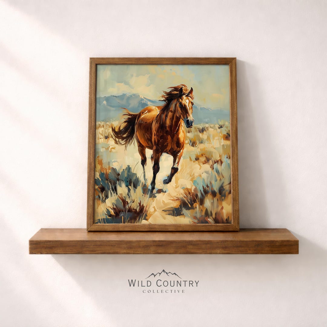 Brown Horse Art Print Mustang Wall Art Western Decor Vintage Horse ...