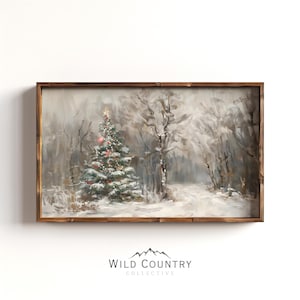 Vintage Christmas Tree Print, Holiday Cabin Decor, Christmas Wall Decor, Snowy Pine Tree Wall Art, Winter Wall Art, Winter Forest Painting