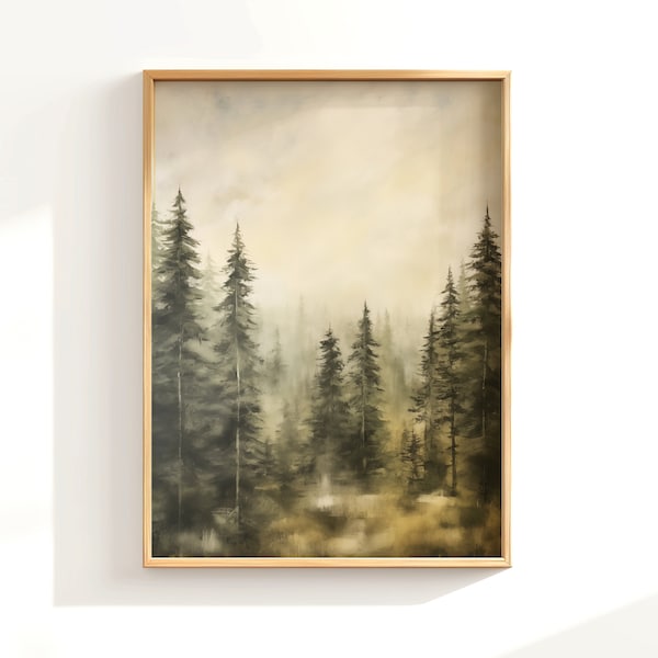 Evergreen Pines vol.1 Printable Wall Art, Vintage Pine Tree Print, Printable Tree Art, Forest Painting, Woodland Print, Rustic Pine Painting