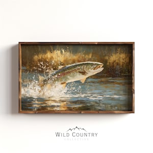 Art mural ancien pêche à la truite photo vintage de truite poisson impression homme des cavernes art pêche déco chambre garçon pêche à la mouche impression art rustique lac