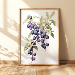 Huckleberry aquarel schilderij afdrukbare Huckleberry muur decor Montana Art Print cabine decor Huckleberry muur kunst paarse digitale download