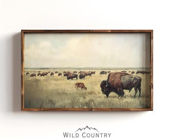 Bison Herd Poster Print, American Bison Painting, Western Wall Art Decor, Bison Poster, Vintage Wall Art, Montana Art, Western Wildlife