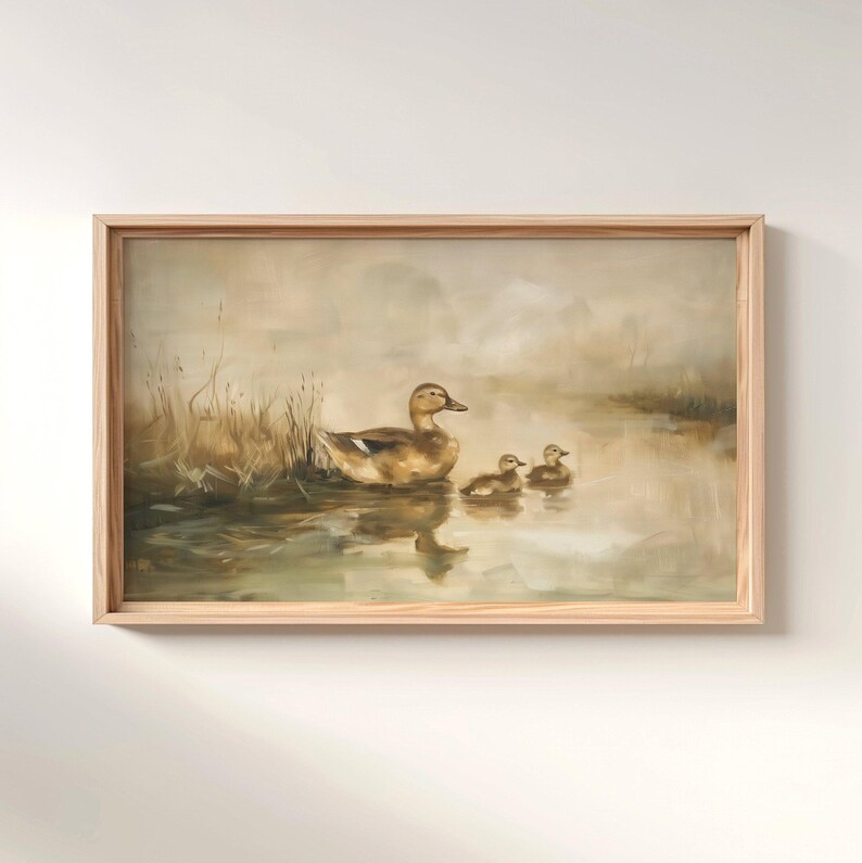 Mama Duck Painting, Woodland Nursery Decor, Mallard Duckling Nursery Art Poster Print, Bird Hunter Gift, Cabin Decor, Vintage Lake Wall Art image 7