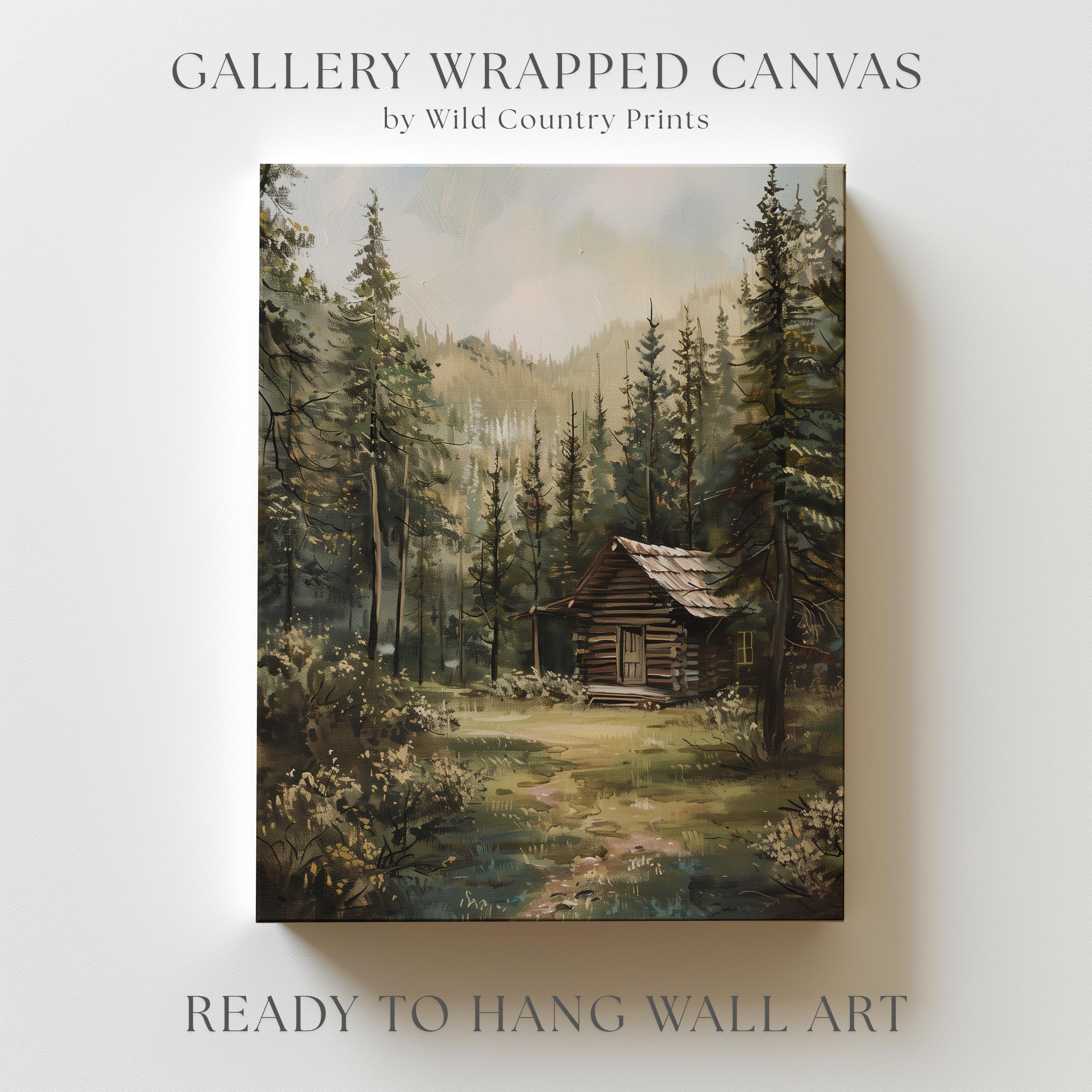 Rustic Log Cabin Art Print, Pine Tree Forest Wall Art, Cabin in