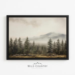 Framed Evergreen Pine Tree Canvas Forest Wall Art Cabin Decor Mountain Canvas Print Misty Forest Landscape Rustic Dark Green Tree Wall Art