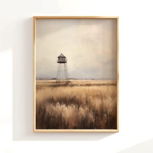 Rustic Water Tower Oil Painting, Vintage Western Painting, Western Wall Art, Country Decor, Montana Wall Art, Antique Farmhouse Poster Print