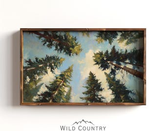 Pine Forest Painting Vintage Woodland Wall Art Nursery Decor Forest Abstract Art Print Pine Tree Painting Cabin Art Cottagecore Green Tree