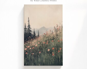 Indian Paintbrush Wildflower Meadow Print on Canvas for Nature Lovers Looking for Red Wildflower Mountain Art for Their Home or Bedroom