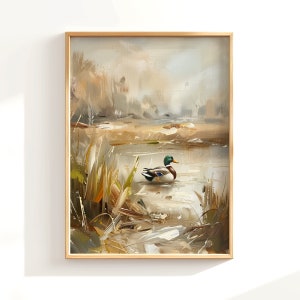 Printable Mallard Duck Oil Painting, Countryside Print, Cabin Decor, Bird Hunter Gift, Woodland Animal Art, Vintage Art, Duck Nursery Print