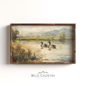 Vintage Mallard Duck Oil Painting Print, Duck Pond Poster, Mallard Duck Nursery Wall Art, Cabin Decor, Bird Hunter Gift, Countryside Print