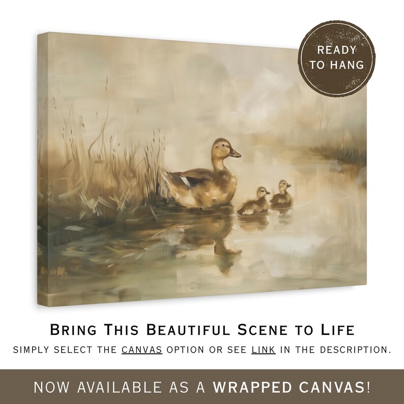 a painting of a duck and her babies in a pond