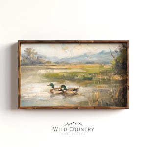 Antique Duck Pond Poster, Vintage Mallard Duck Oil Painting Print, Cabin Decor, Countryside Print, Bird Hunter Gift, Duck Nursery Wall Art