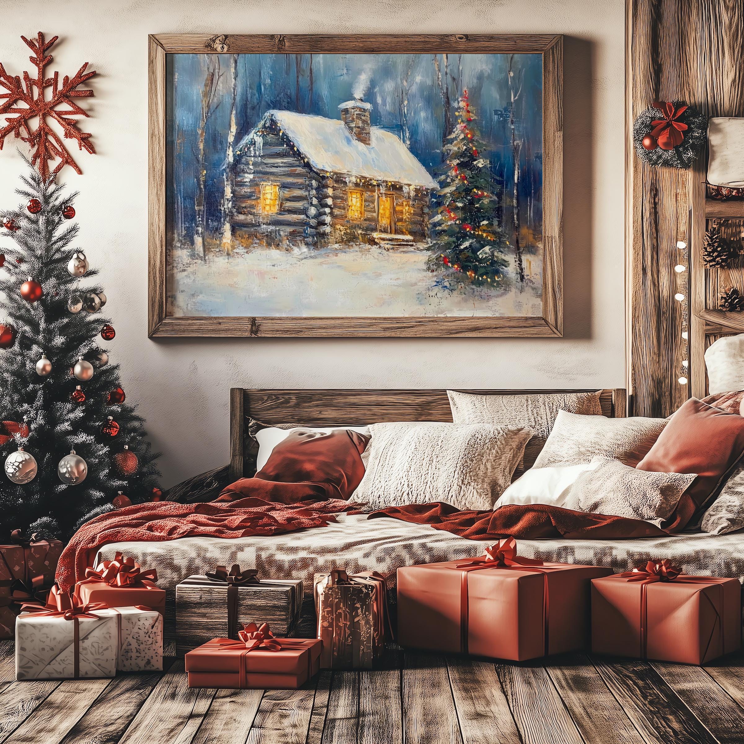 WODMIS Quadro Su Tela Con Paesaggio Innevato Invernale - Decorazione Da Parete Rustica, 28 X 35,6 Cm. Stampa Artistica Con Alberi Di Natale, Perfetta Per L'inverno E Le Festività. Tela Con Cornice E Kit Per Appendere Incluso. Ideale Per Soggiorno, Camera Da Letto, Ufficio. Regalo Per Natale.