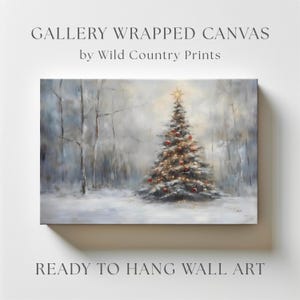 Tela de Natal, país das maravilhas do inverno, arte em tela grande, pintura de pinheiro coberto de neve, imagem de árvore de Natal, paisagem de neve, impressão artística de inverno