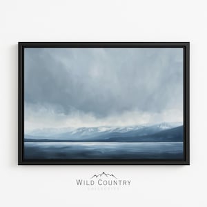 Framed Storm Canvas Wall Art Big Sky Montana Lake Print Dark Moody Mountain Landscape Maximalist Decor Snow Peak Statement Scene