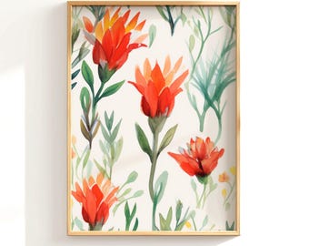 Indian Paintbrush Print, Floral Watercolor Print, Wildflower Art Print, Red Indian Paintbrush Flowers, Botanical Art Print, Montana Wall Art