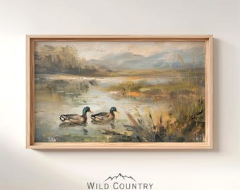 Printable Mallard Ducks Oil Painting, Vintage Duck Pond Print, Bird Hunter Gift, Farmhouse Wall Decor, Cabin Decor, Woodland Nursery Art
