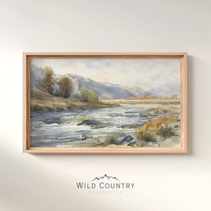 Printable River Rapids Painting, Vintage Nature Print, Watercolor Wall Art, River Runs Through It, Watercolor Landscape Art, Farmhouse Decor