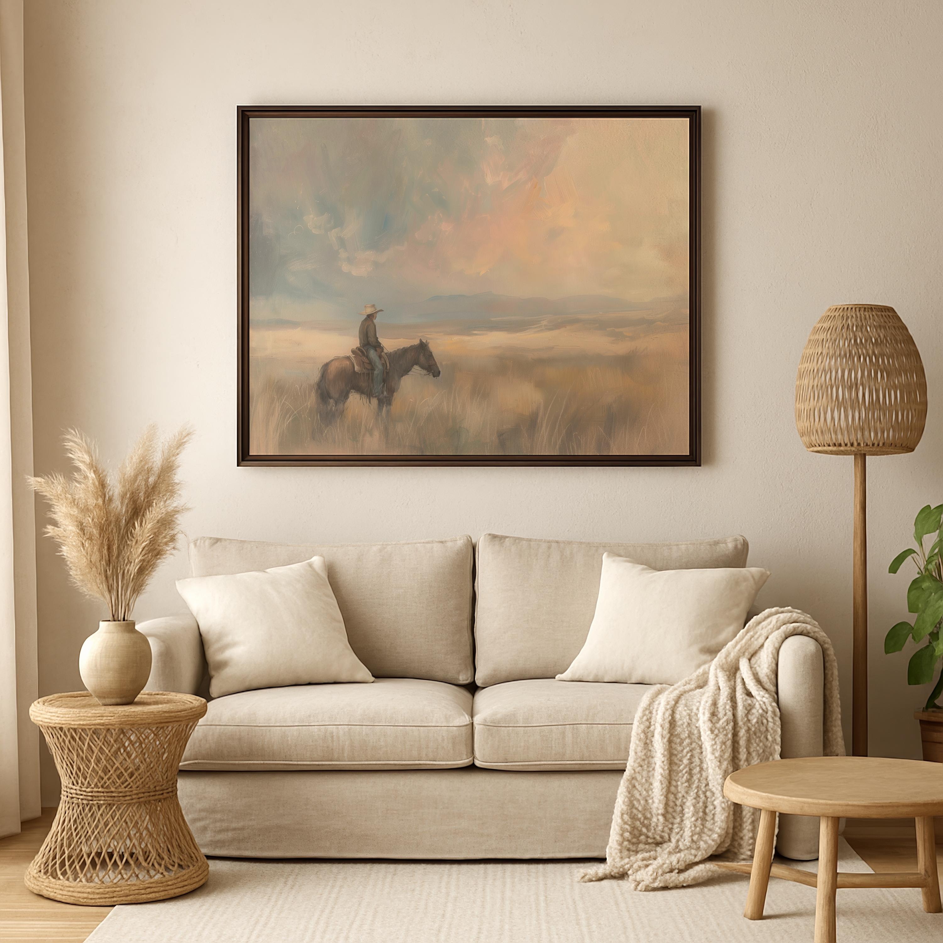 Framed Western Cowboy Painting Country Western Wall Art Vintage Cowboy ...