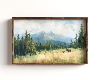 Cute Mama Bear Oil Painting, Brown Bear Nursery Wall Art, Bear Cub Poster Print, Woodland Nursery Decor, New Baby Gift, Kids Room Wall Art