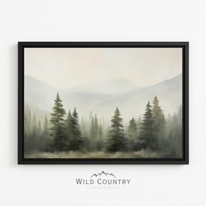 Framed Pine Tree Wall Art Forest Landscape Canvas Print Pine Tree Evergreen Forest Painting Vintage Mountain Wall Art Muted Woods Cabin Art