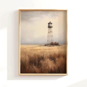 Vintage Water Tower Painting, Rustic Country Western Decor, Farmhouse Wall Art, Montana Oil Painting, Ranch Home Wall Art, Western Print