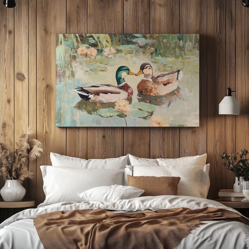 Love Birds Mallard Ducks Oil Painting, His & Hers Gift, Vintage Duck Poster Print, Mallard Duck Decor, Farmhouse Wall Art, Gift for Couples image 17