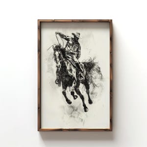 Rodeo Cowboy Sketch Wall Art, Bucking Horse Drawing, Western Rodeo Wall Decor, Perfect Gift for Rodeo Fans, Country Western Poster Wall Art