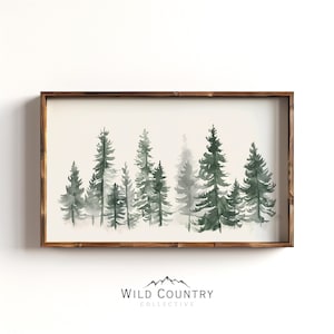 Watercolor Pine Trees Poster Print, Woodland Nursery Art Decor, Evergreen Pine Tree Wall Art, Minimal Rustic Print, Green Forest Painting