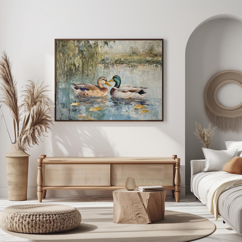 Love Mallard Couple Art Print Vintage Duck Print His and Hers Mallard Duck Decor for Couple Gift Farmhouse Wall Art Mallard Duck Painting image 3
