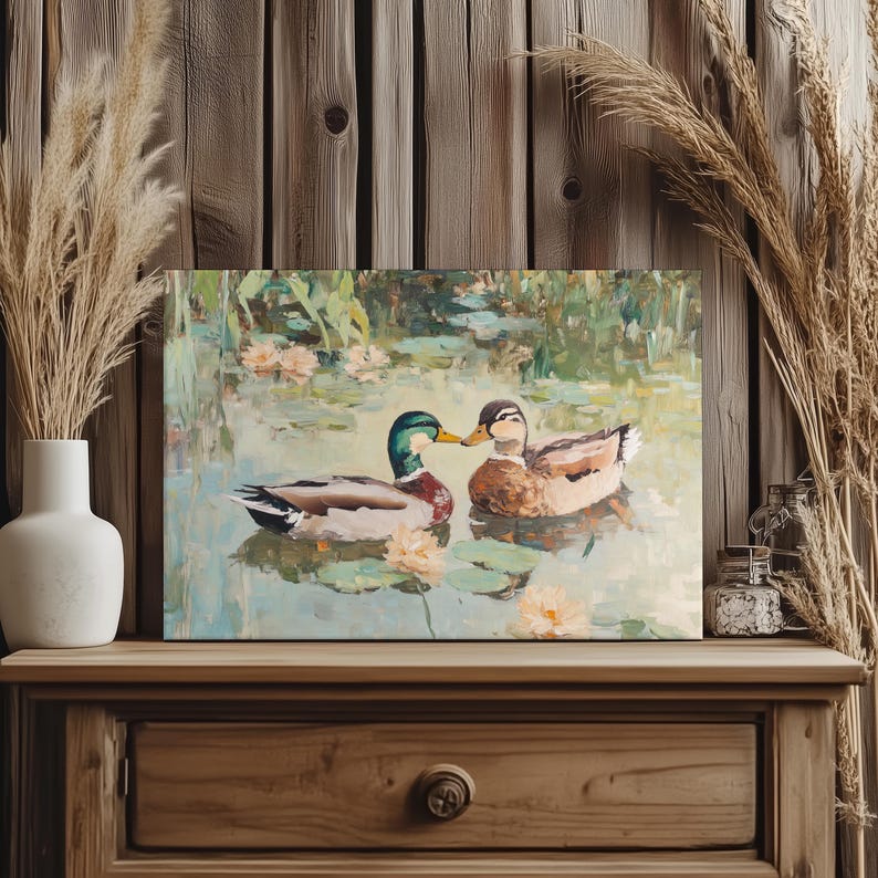 Love Birds Mallard Ducks Oil Painting, His & Hers Gift, Vintage Duck Poster Print, Mallard Duck Decor, Farmhouse Wall Art, Gift for Couples image 16
