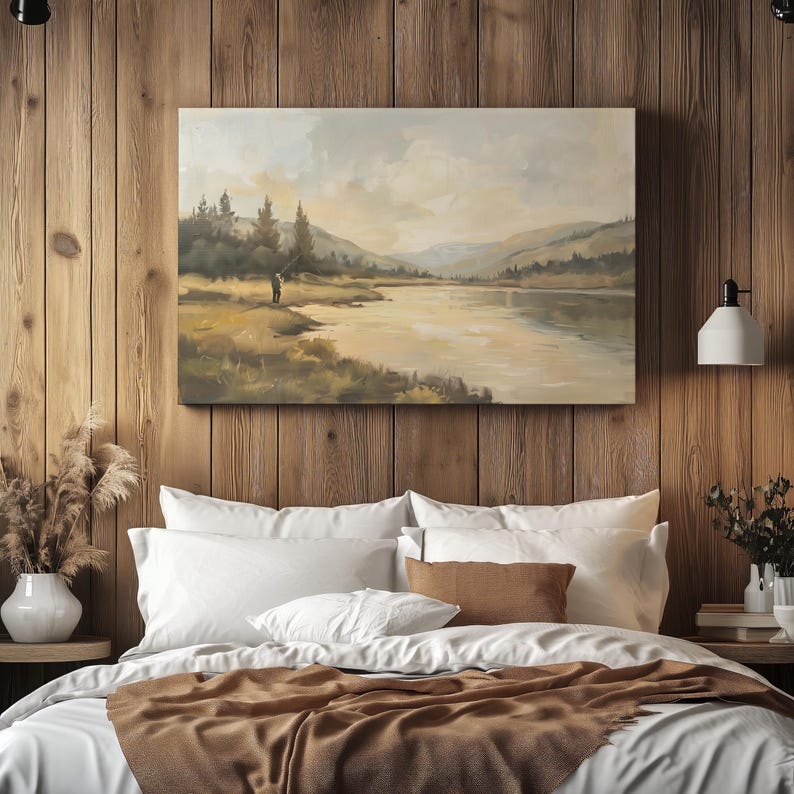 Fly Fishing Vintage Painting, Montana Oil Painting, Fisherman Decor, Vintage Fishing Art Print, River Runs Through It, Boys Bedroom Print image 13