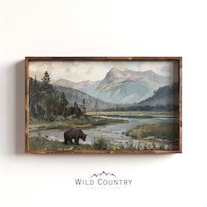 Glacier Grizzly Bear Oil Painting, Brown Grizzly Bear Print, Rustic Cabin Wall Decor, Glacier National Park Poster, Rustic Mountain Painting