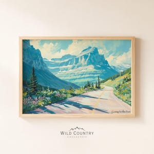 Going to the Sun Road Poster Wall Art, Glacier National Park Painting, Scenic Wildflower Painting, Scenic Mountain Drive Print, Montana Art