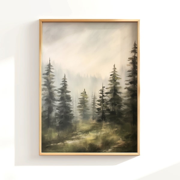 Evergreen Pines vol.2 Printable Wall Art, Vintage Pine Tree Art, Rustic Pine Painting, Printable Pine Trees, Forest Painting, Woodland Print