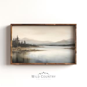 Impresión artística de un lago apagado, pintura rústica de un lago, pintura de paisaje con vista al lago, arte mural de un lago de Montana, impresión vintage de montaña, decoración de pared de cabaña
